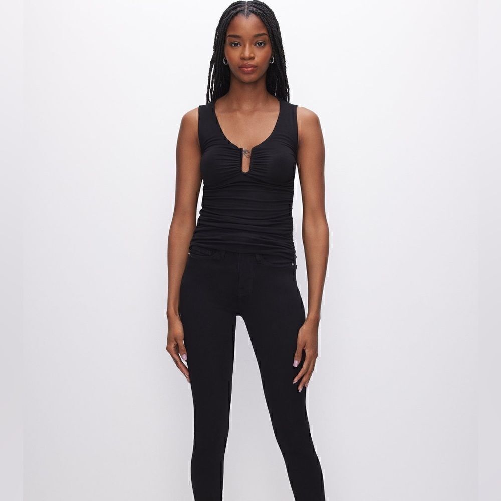 Good American NWT SLINKY JERSEY U BAR TANK TOP Black Size L